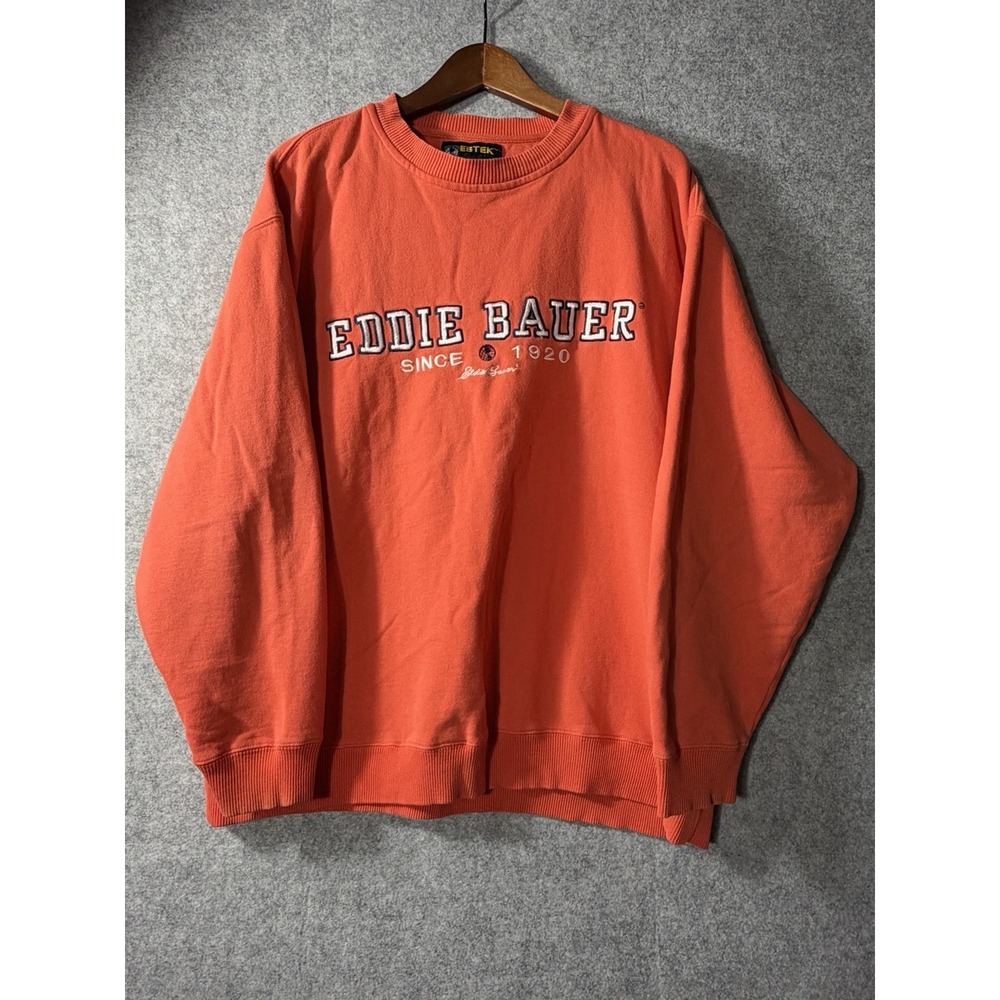 Vintage 90s Eddie Bauer EBTEK Sweatshirt Mens M Orange Embroidered Spellout